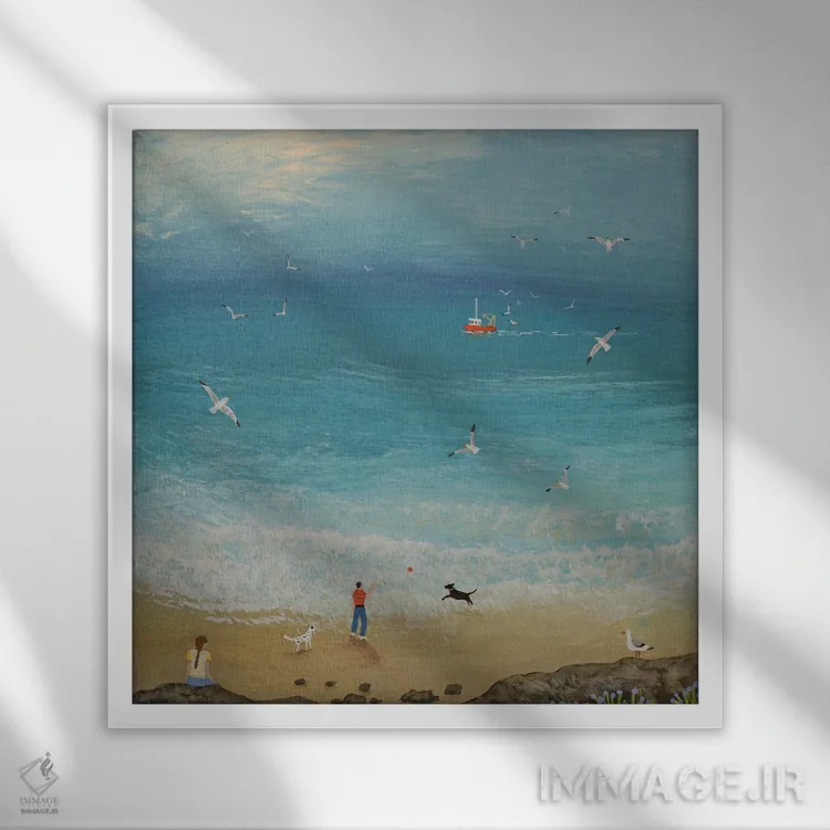 تابلو دکوراتیو کنار آبی اقیانوس اثر جو گراندی - نمای قابدار سفید