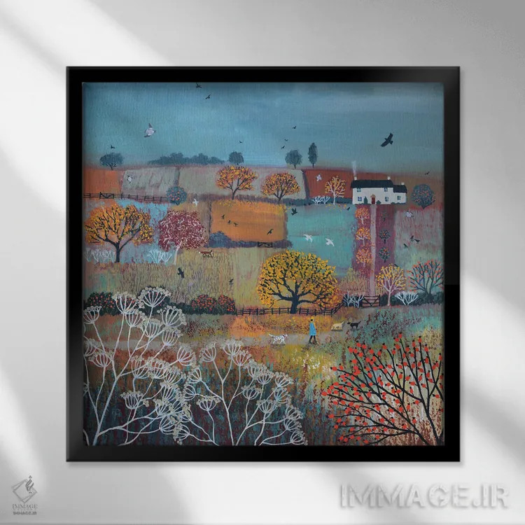 تابلو دکوراتیو مسیر به سوی کلبه پاییزی اثر جو گراندی - نمای قابدار مشکی