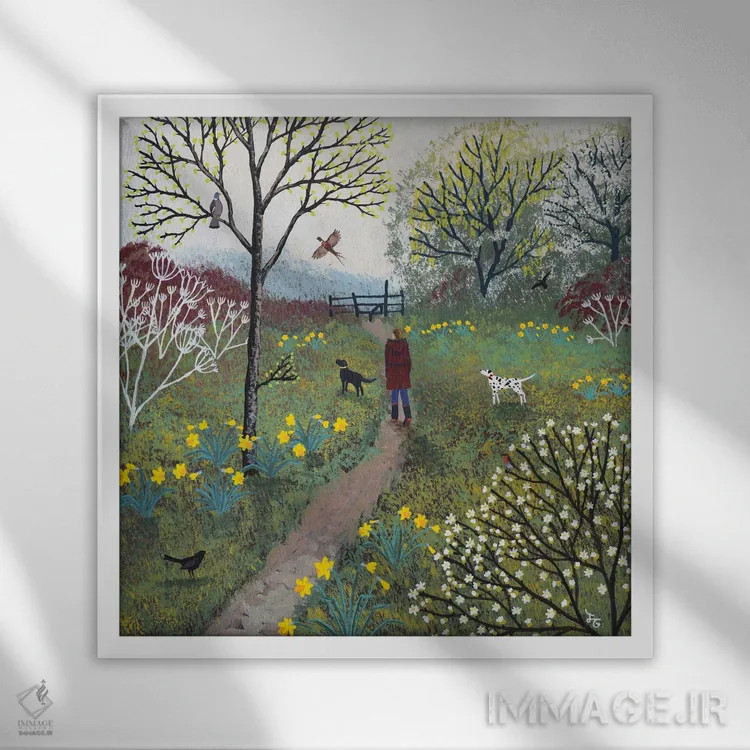 تابلو دکوراتیو مسیر به سوی نرده مزرعه اثر جو گراندی - نمای قابدار سفید