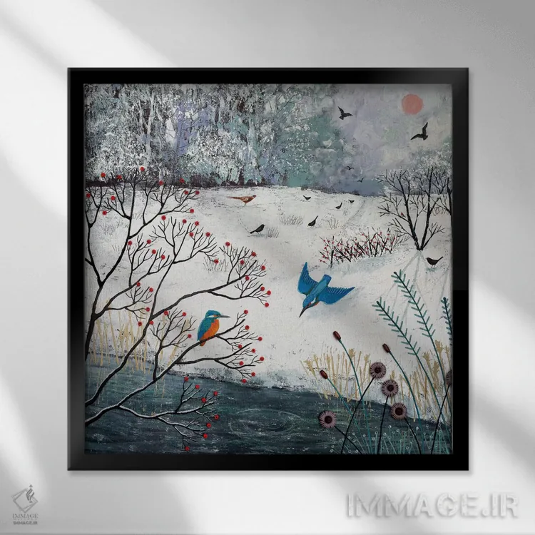تابلو دکوراتیو ماهیان خور زمستانی اثر جو گراندی - نمای قابدار مشکی
