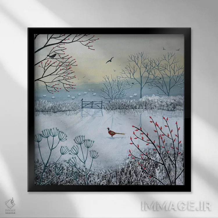 تابلو دکوراتیو صبح برفی اثر جو گراندی - نمای قابدار مشکی