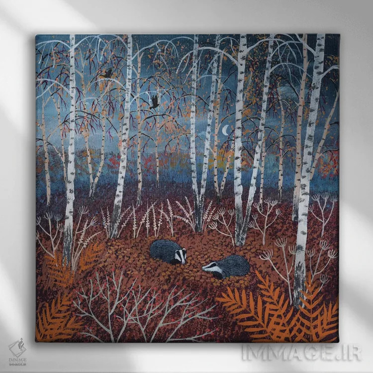 تابلو دکوراتیو گورها در جنگل پاییزی اثر جو گراندی - نمای روبهرو روی دیوار