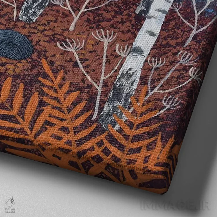 تابلو دکوراتیو گورها در جنگل پاییزی اثر جو گراندی - نمای نزدیک بافت بوم