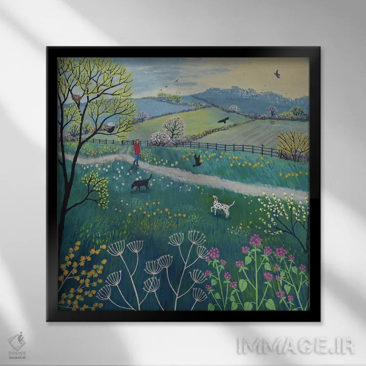 تابلو دکوراتیو قدم زنی بهاری اثر جو گراندی - نمای قابدار مشکی