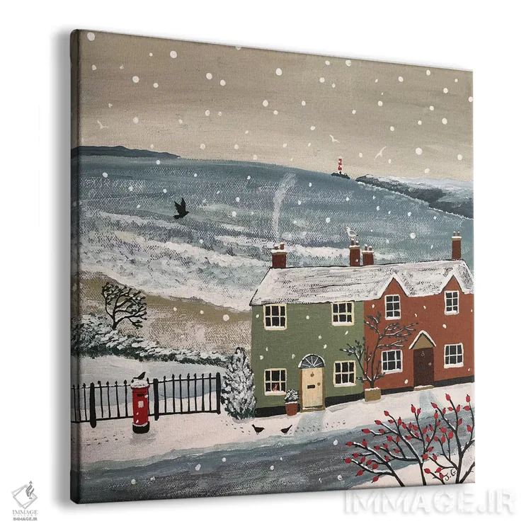 تابلو دکوراتیو بارش برف کنار دریا اثر جو گراندی - نمای پرسپکتیو محصول