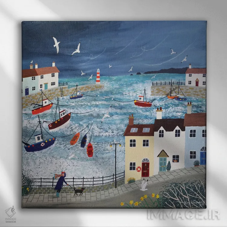 تابلو دکوراتیو بندر طوفانی اثر جو گراندی - نمای روبهرو روی دیوار