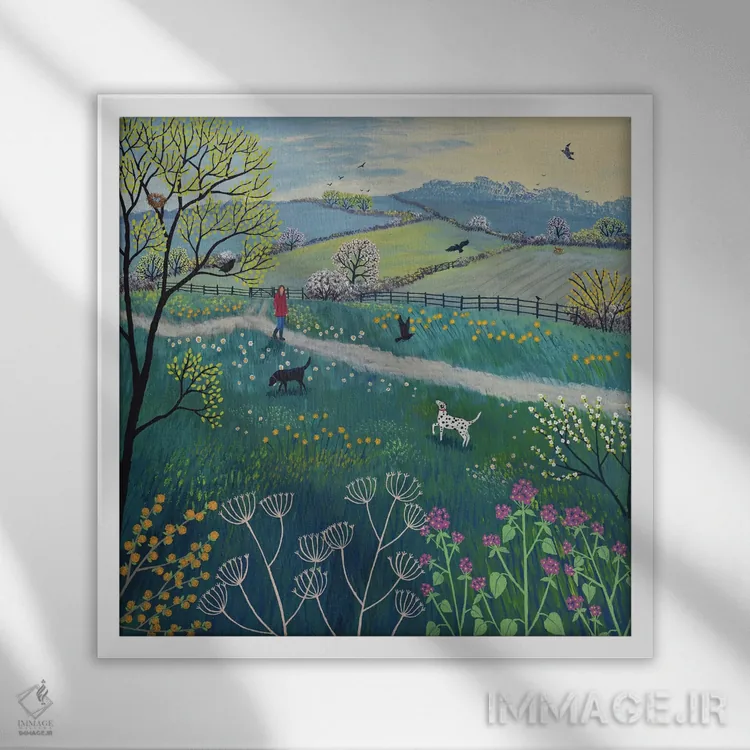 تابلو دکوراتیو قدم زنی بهاری اثر جو گراندی - نمای قابدار سفید