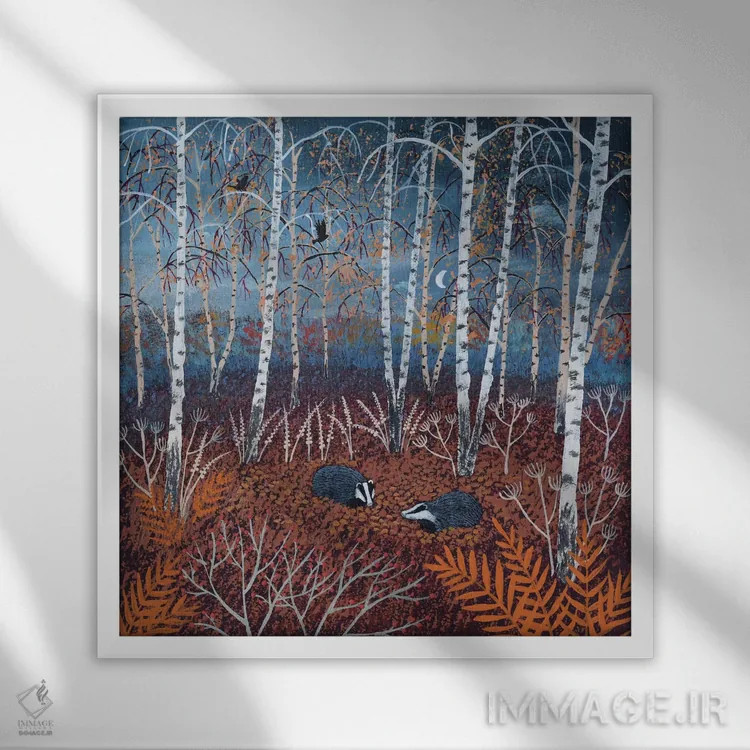 تابلو دکوراتیو گورها در جنگل پاییزی اثر جو گراندی - نمای قابدار سفید