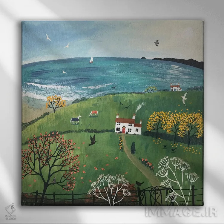 تابلو دکوراتیو پاییز کنار دریا اثر جو گراندی - نمای روبهرو روی دیوار