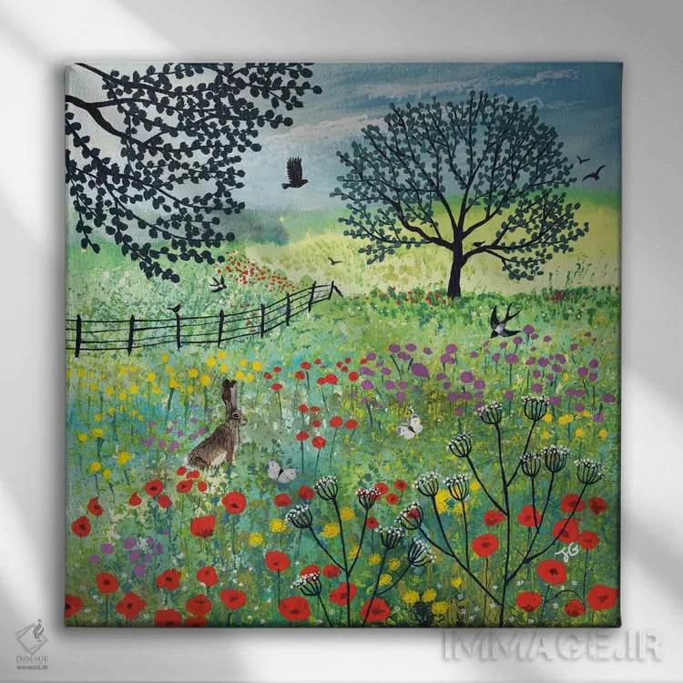 تابلو دکوراتیو در چمنزار تابستانی اثر جو گراندی - نمای روبهرو روی دیوار