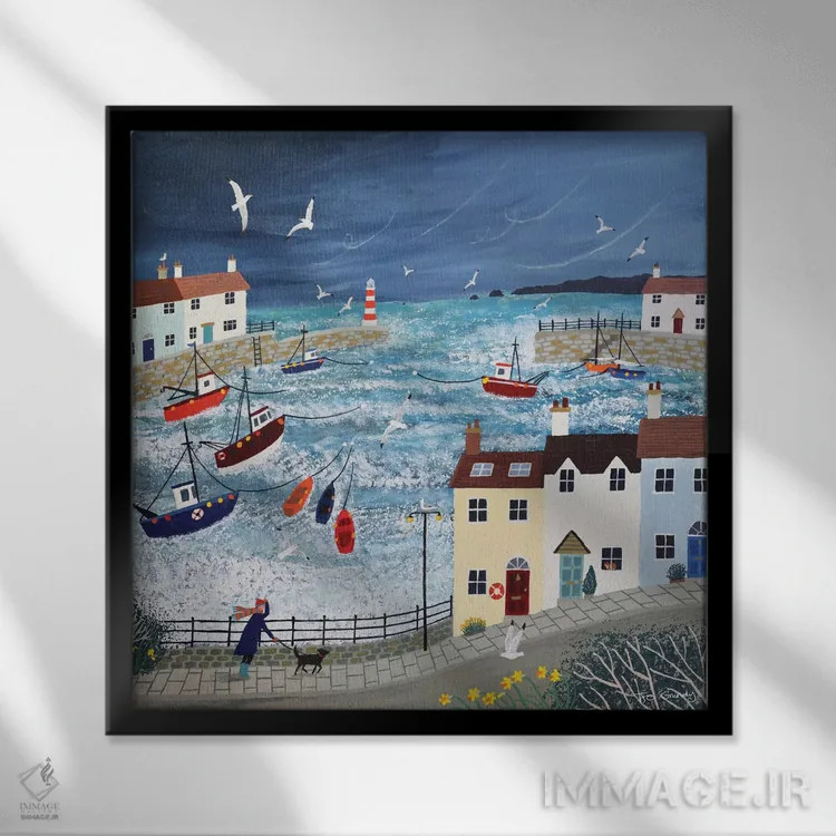 تابلو دکوراتیو بندر طوفانی اثر جو گراندی - نمای قابدار مشکی