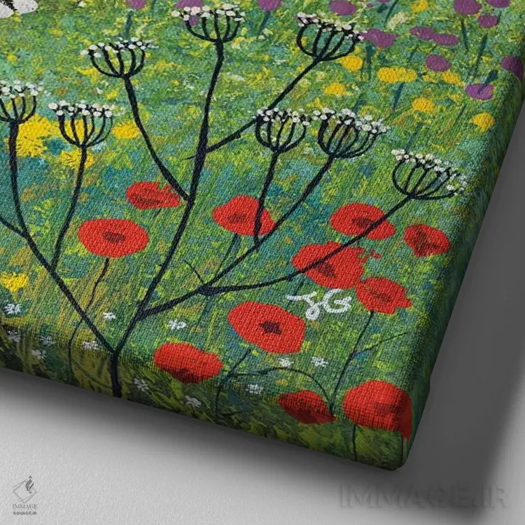 تابلو دکوراتیو در چمنزار تابستانی اثر جو گراندی - نمای نزدیک بافت بوم
