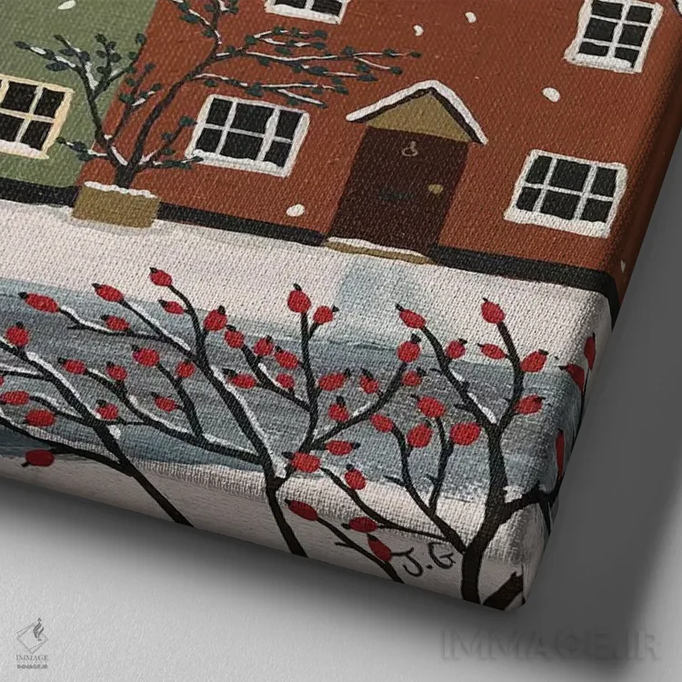 تابلو دکوراتیو بارش برف کنار دریا اثر جو گراندی - نمای نزدیک بافت بوم