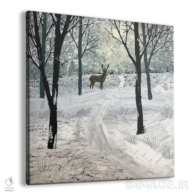 تابلو دکوراتیو گوزن در برف اثر جو گراندی - نمای پرسپکتیو محصول