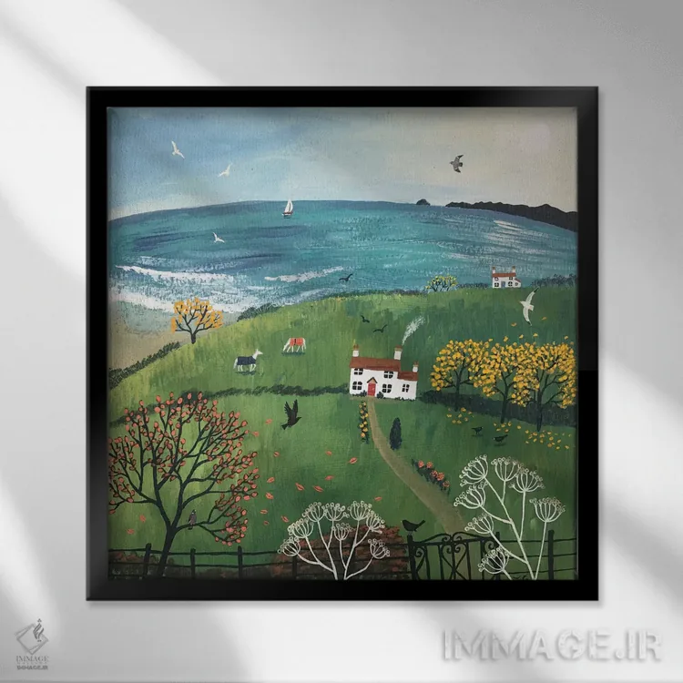 تابلو دکوراتیو پاییز کنار دریا اثر جو گراندی - نمای قابدار مشکی