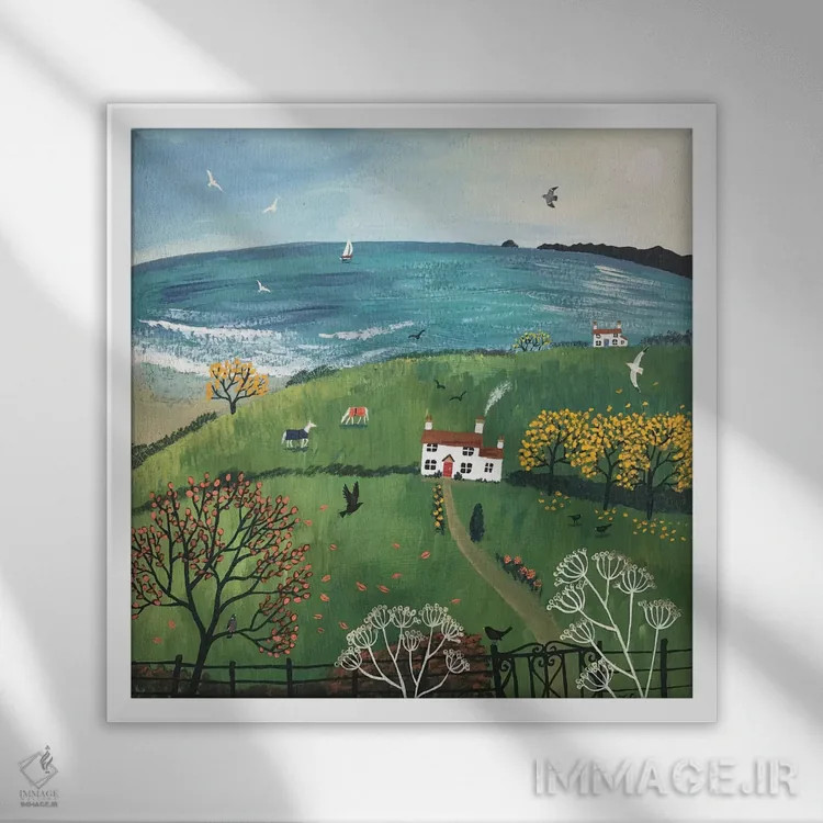 تابلو دکوراتیو پاییز کنار دریا اثر جو گراندی - نمای قابدار سفید