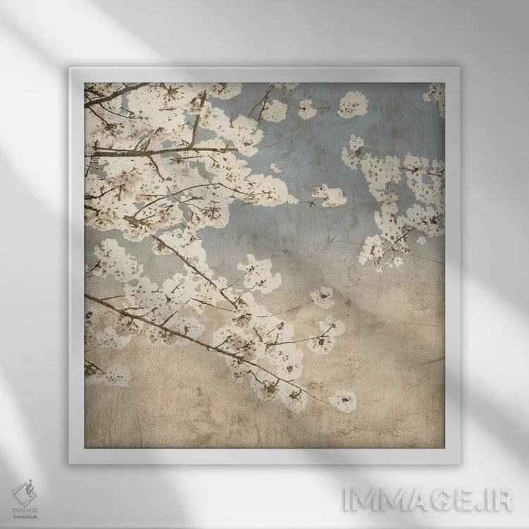 تابلو دکوراتیو شکوفه های گیلاس II اثر جان سبا - نمای قابدار سفید