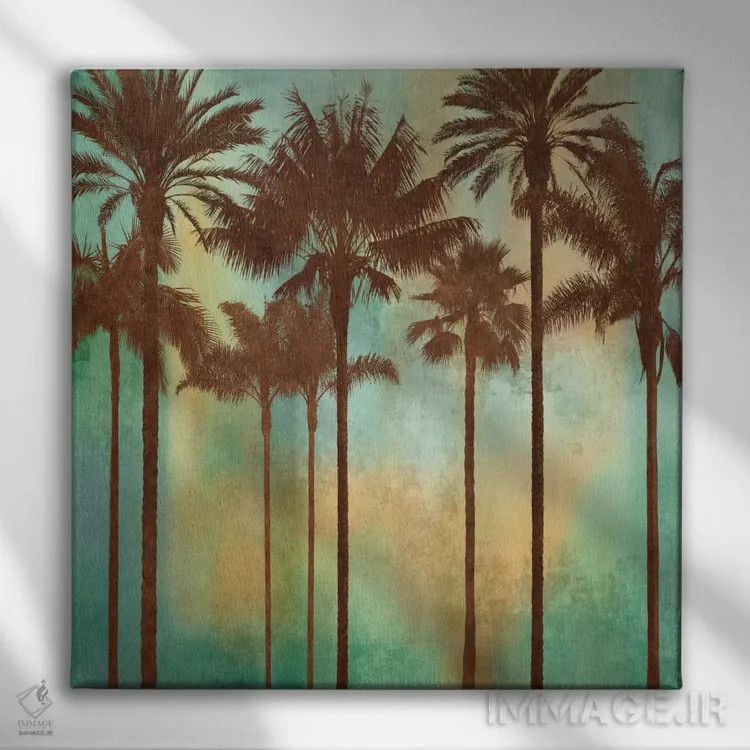 تابلو دکوراتیو نخل های آبی II اثر جان سبا - نمای روبهرو روی دیوار