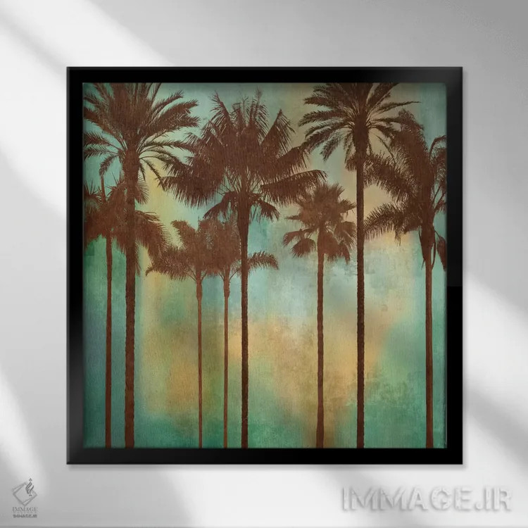تابلو دکوراتیو نخل های آبی II اثر جان سبا - نمای قابدار مشکی