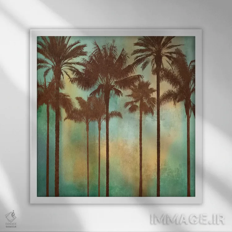 تابلو دکوراتیو نخل های آبی II اثر جان سبا - نمای قابدار سفید