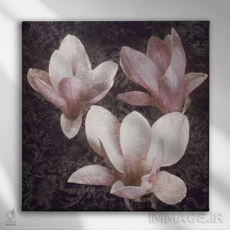 تابلو دکوراتیو مگنولیاهای صورتی II اثر جان سبا - نمای روبهرو روی دیوار