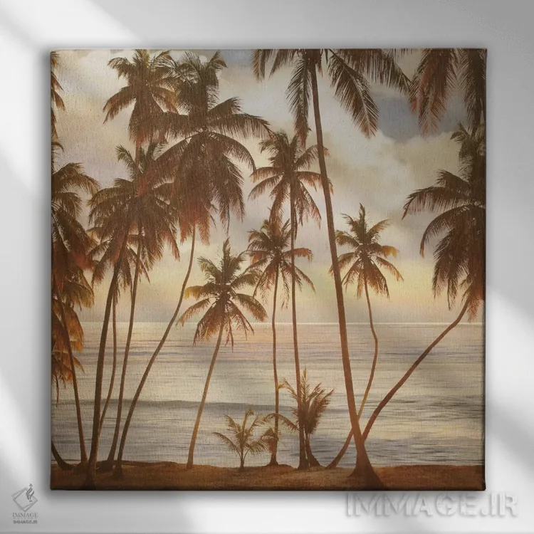 تابلو دکوراتیو نخل ها روی آب I اثر جان سبا - نمای روبهرو روی دیوار