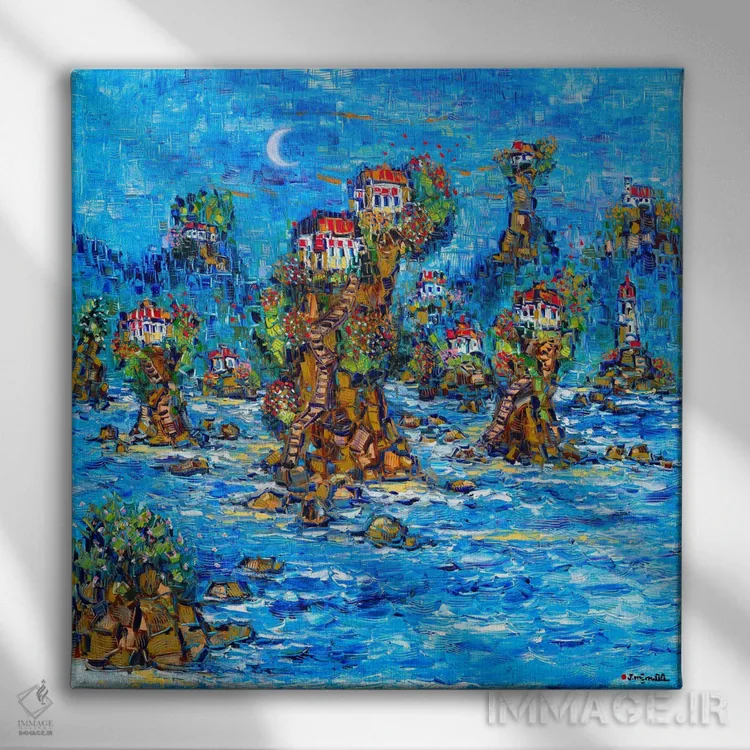 تابلو دکوراتیو جزایر پایه دار اثر یواخیم مک میلان - نمای روبهرو روی دیوار