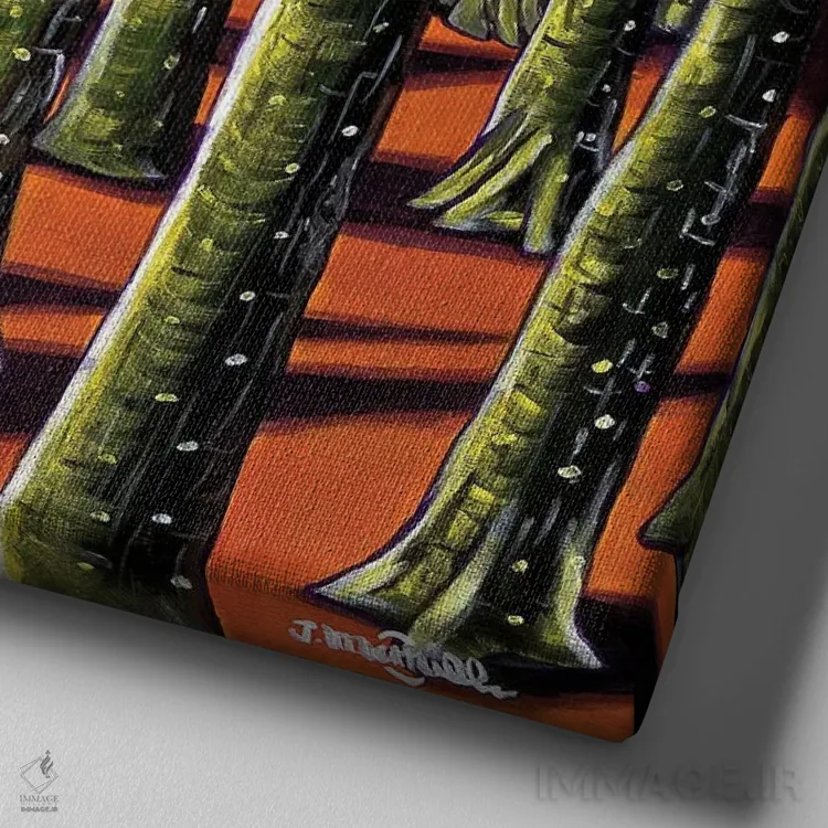 تابلو دکوراتیو جنگل نارنجی اثر یواخیم مک میلان - نمای نزدیک بافت بوم