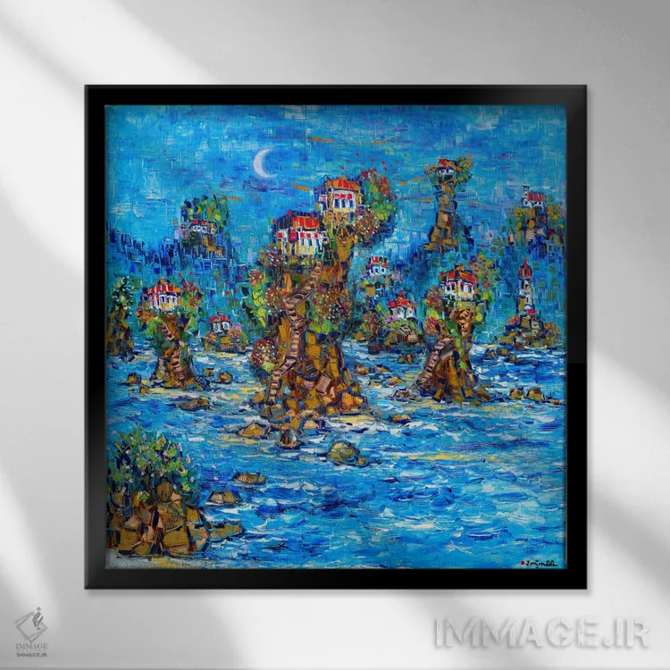 تابلو دکوراتیو جزایر پایه دار اثر یواخیم مک میلان - نمای قابدار مشکی