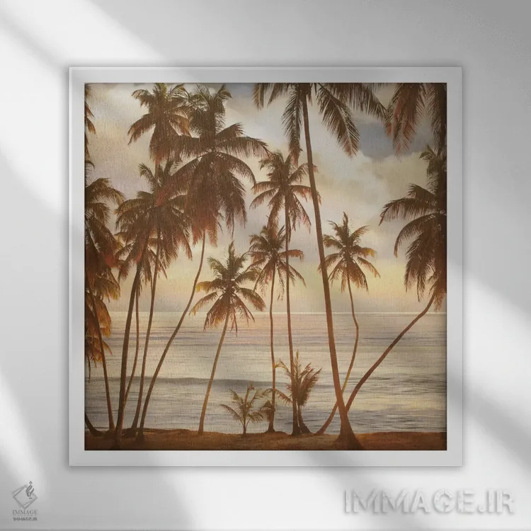 تابلو دکوراتیو نخل ها روی آب I اثر جان سبا - نمای قابدار سفید