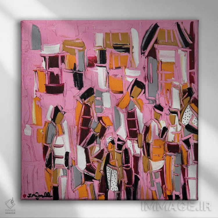 تابلو انتزاعی گردهمایی خانوادگی اثر یواخیم مک میلان - نمای روبهرو روی دیوار