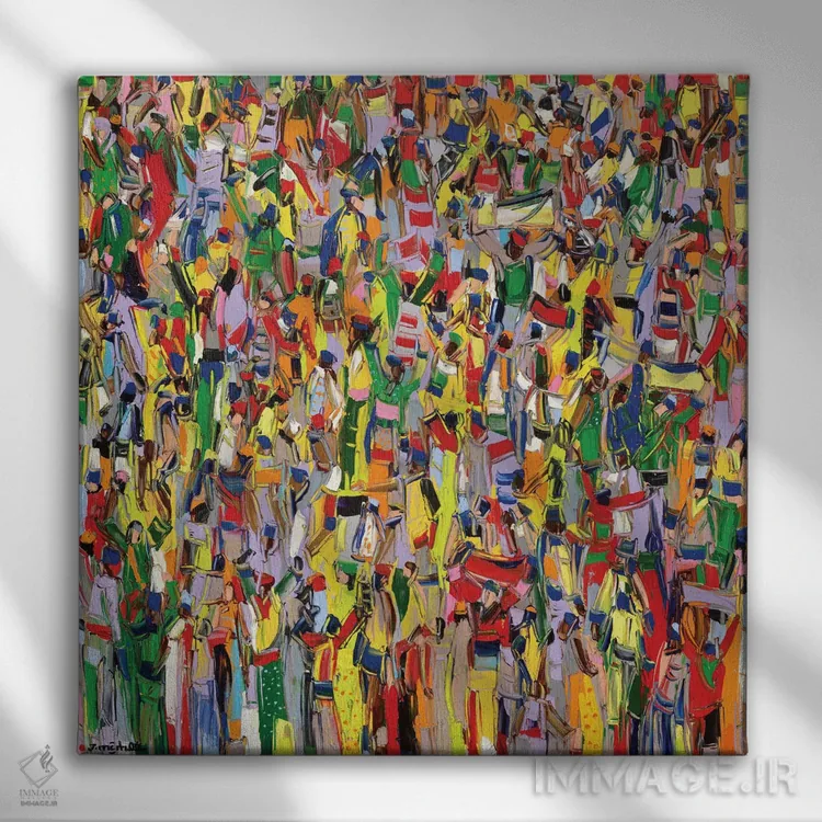 تابلو انتزاعی رژه کارناوال اثر یواخیم مک میلان - نمای روبهرو روی دیوار
