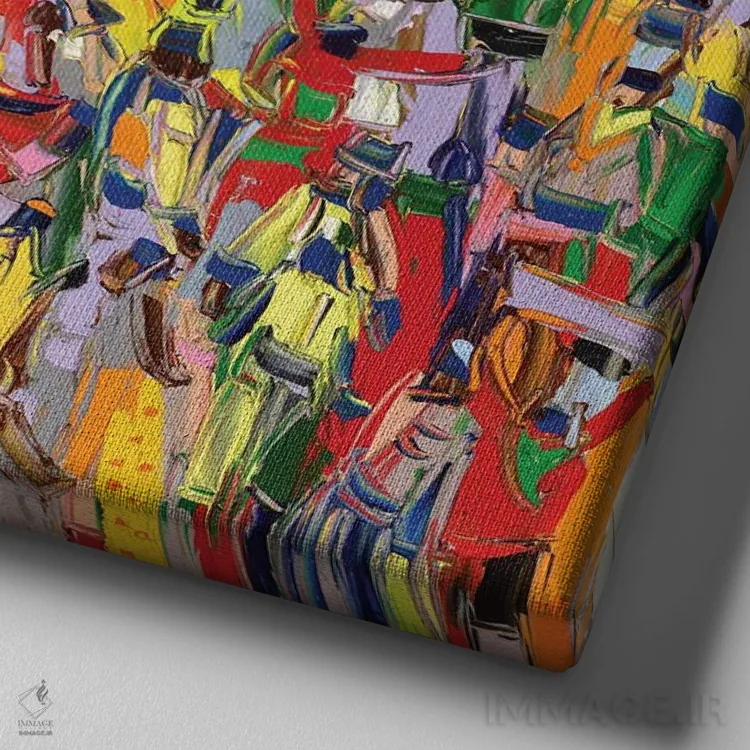 تابلو انتزاعی رژه کارناوال اثر یواخیم مک میلان - نمای نزدیک بافت بوم