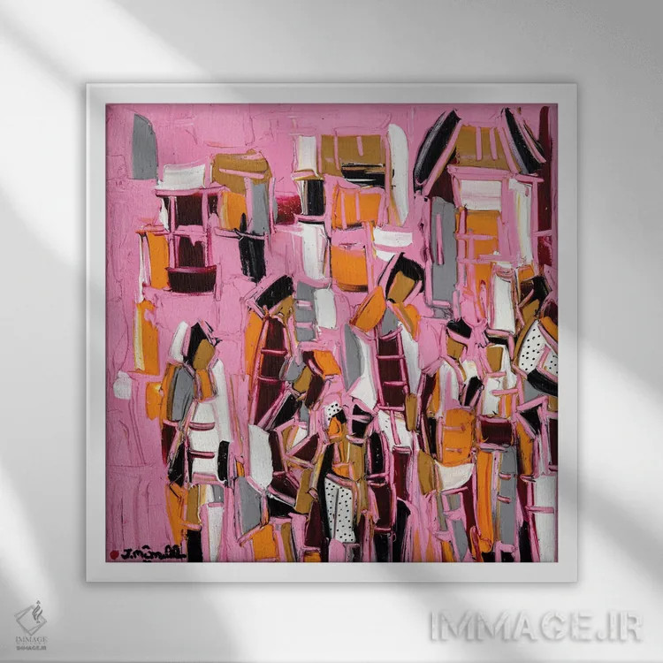 تابلو انتزاعی گردهمایی خانوادگی اثر یواخیم مک میلان - نمای قابدار سفید