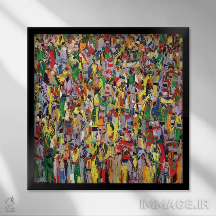 تابلو انتزاعی رژه کارناوال اثر یواخیم مک میلان - نمای قابدار مشکی