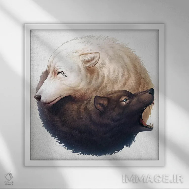 تابلو دکوراتیو یین و یانگ اثر جو جو آرت - نمای قابدار سفید