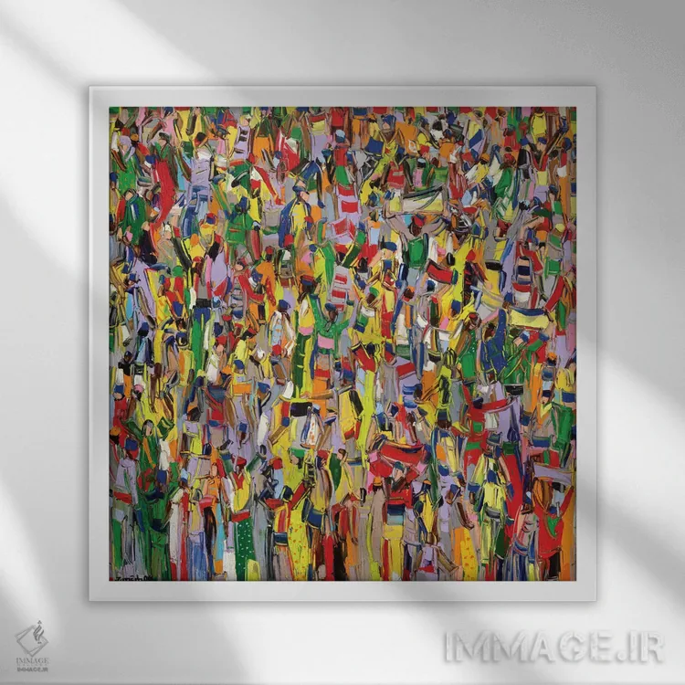 تابلو انتزاعی رژه کارناوال اثر یواخیم مک میلان - نمای قابدار سفید