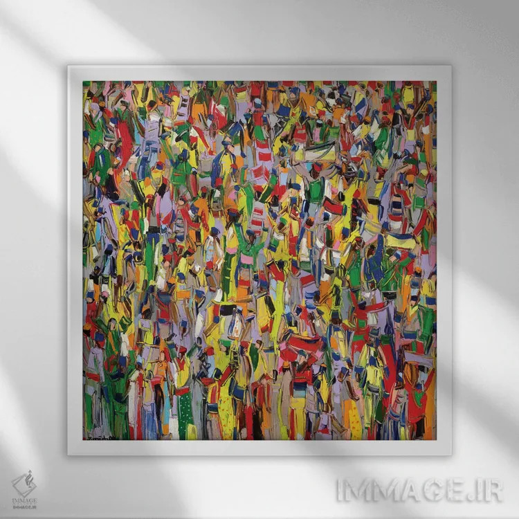 تابلو انتزاعی رژه کارناوال اثر یواخیم مک میلان - نمای قابدار سفید