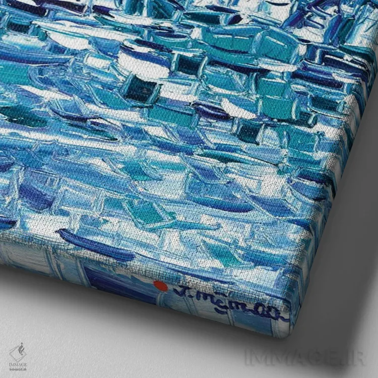 تابلو انتزاعی خلیج آبی اثر یواخیم مک میلان - نمای نزدیک بافت بوم