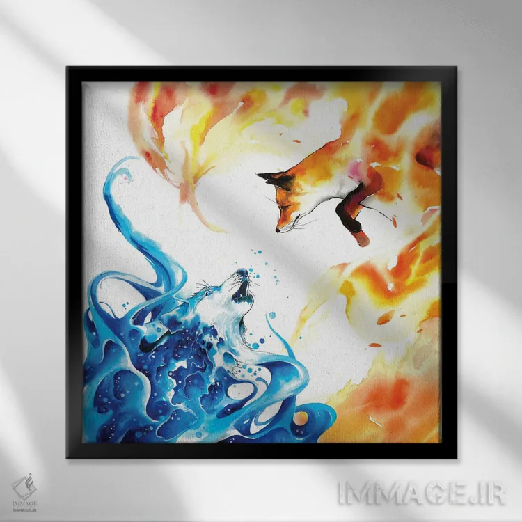 تابلو دکوراتیو آب و آتش اثر جونگکی - نمای قابدار مشکی