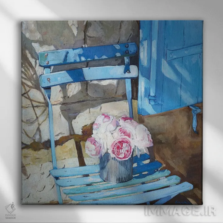 تابلو دکوراتیو گل های رز باغچه اثر ژان پل کورشیا - نمای روبهرو روی دیوار