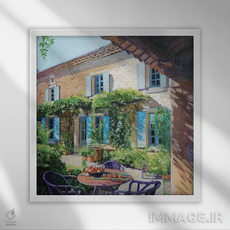 تابلو دکوراتیو تراس سیب اثر ژان پل کورشیا - نمای قابدار سفید