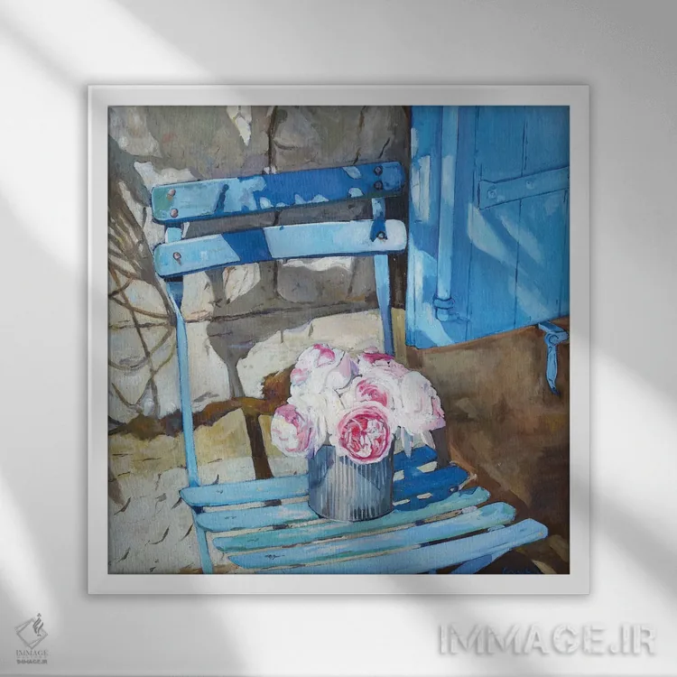 تابلو دکوراتیو گل های رز باغچه اثر ژان پل کورشیا - نمای قابدار سفید