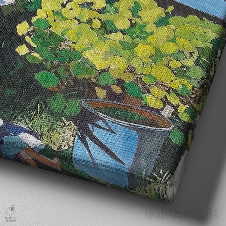 تابلو دکوراتیو میزی مقابل پنجره اثر ژان پل کورشیا - نمای نزدیک بافت بوم