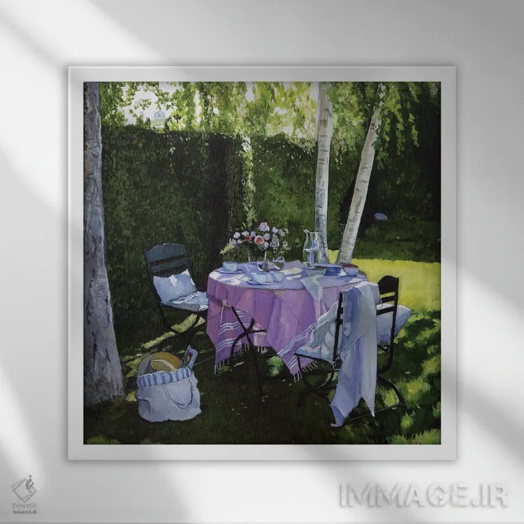 تابلو دکوراتیو سفره صورتی اثر ژان پل کورشیا - نمای قابدار سفید