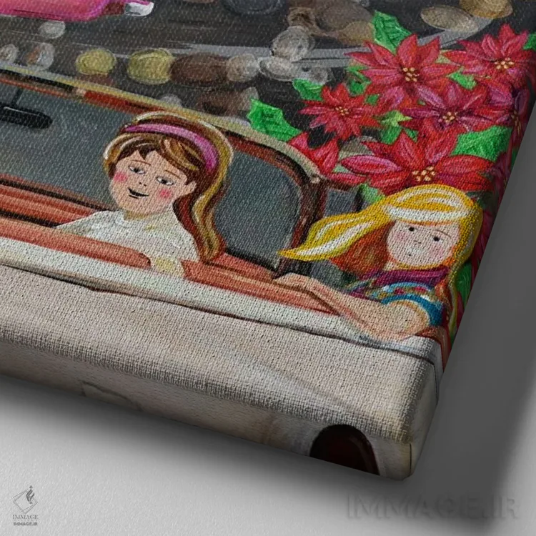 تابلو دکوراتیو کریسمس نوآورانه دهه ۱۹۵۰ اثر جولی پیس هوف - نمای نزدیک بافت بوم