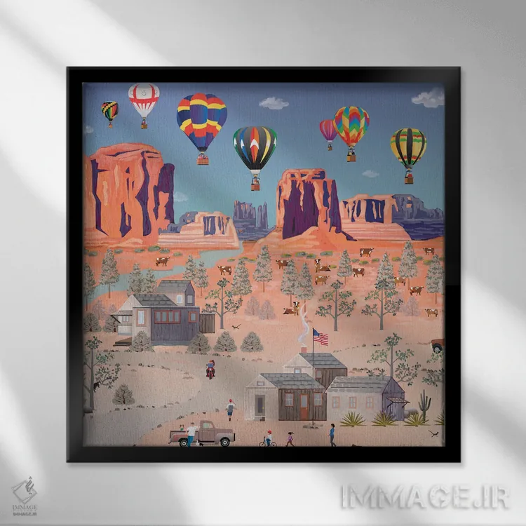 تابلو دکوراتیو بالن های هوای داغ در جنوب غربی آمریکا اثر جولی پیس هوف - نمای قابدار مشکی