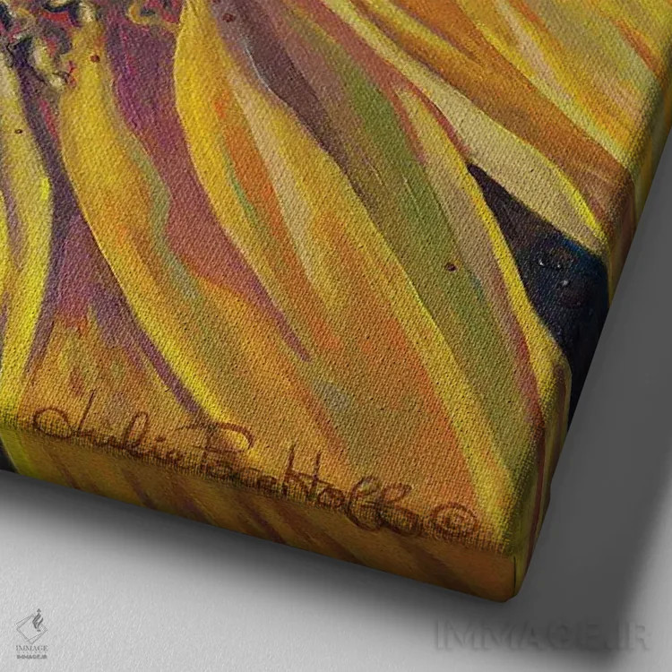 تابلو دکوراتیو آفتابگردان شماره یک اثر جولی پیس هوف - نمای نزدیک بافت بوم