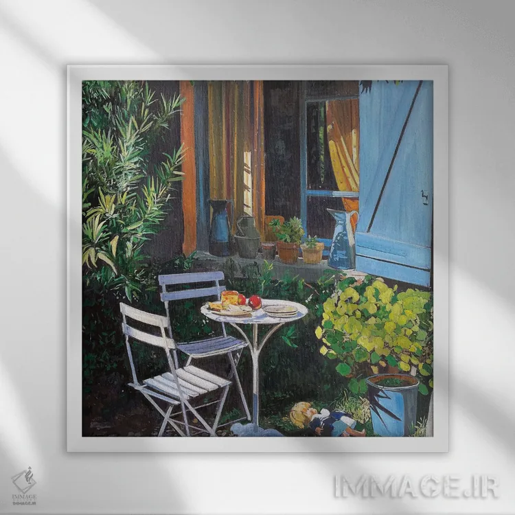 تابلو دکوراتیو میزی مقابل پنجره اثر ژان پل کورشیا - نمای قابدار سفید