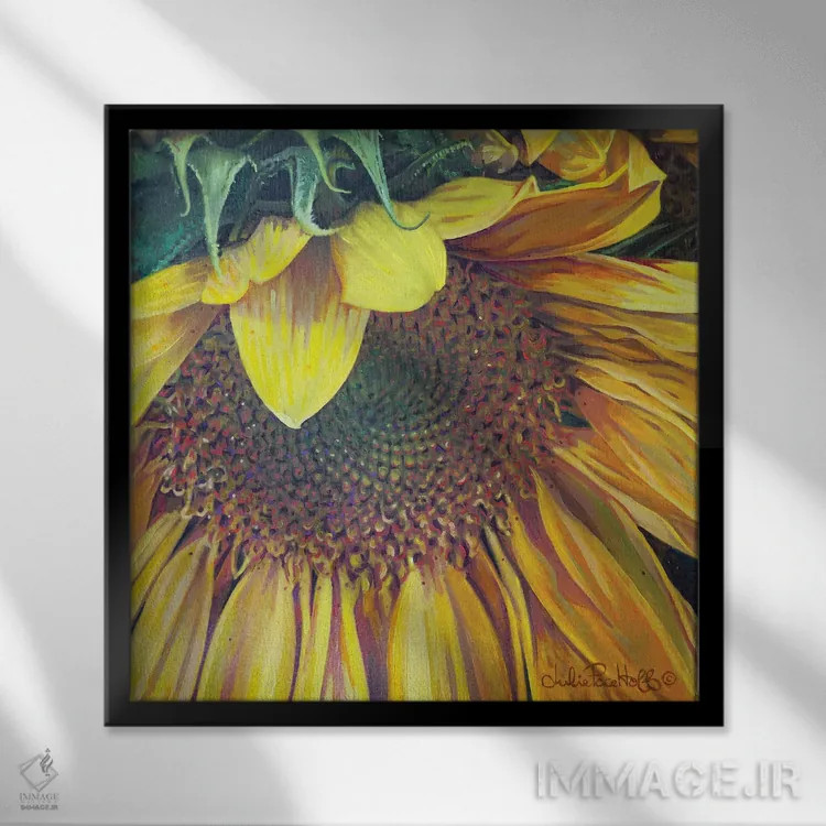 تابلو دکوراتیو آفتابگردان شماره یک اثر جولی پیس هوف - نمای قابدار مشکی